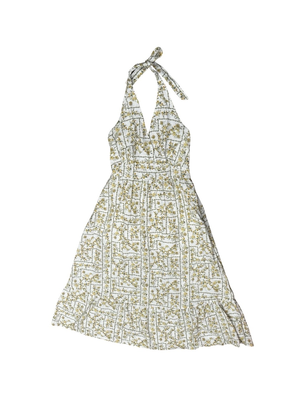 Joie White Yellow Floral Linen Blend Halter Midi Maxi Dress NWT Size 8 - Picture 5 of 13